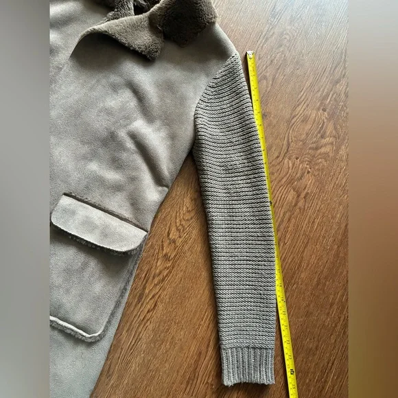 Anthropologie Brown Piper Open Front Faux Fur Trim Ribbed Sweater Coat - Size XS - Picture 9 of 11